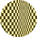 Round Machine Washable Checkered Yellow Modern Rug, wshcon554yw