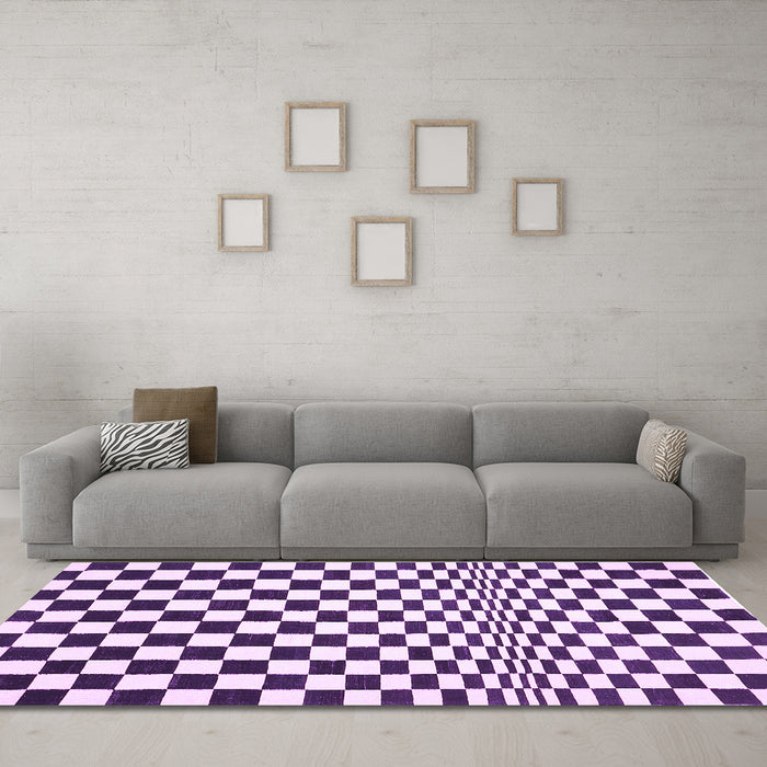 Machine Washable Checkered Purple Modern Area Rugs in a Living Room, wshcon554pur