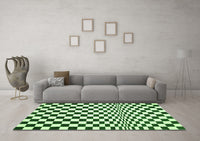 Machine Washable Checkered Green Modern Rug, wshcon554grn