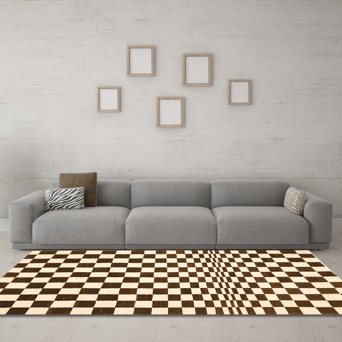 Machine Washable Checkered Orange Modern Area Rugs in a Living Room, wshcon554org