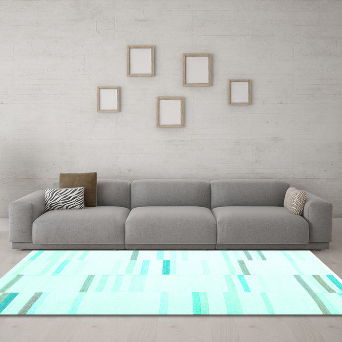 Machine Washable Solid Turquoise Modern Area Rugs in a Living Room,, wshcon555turq
