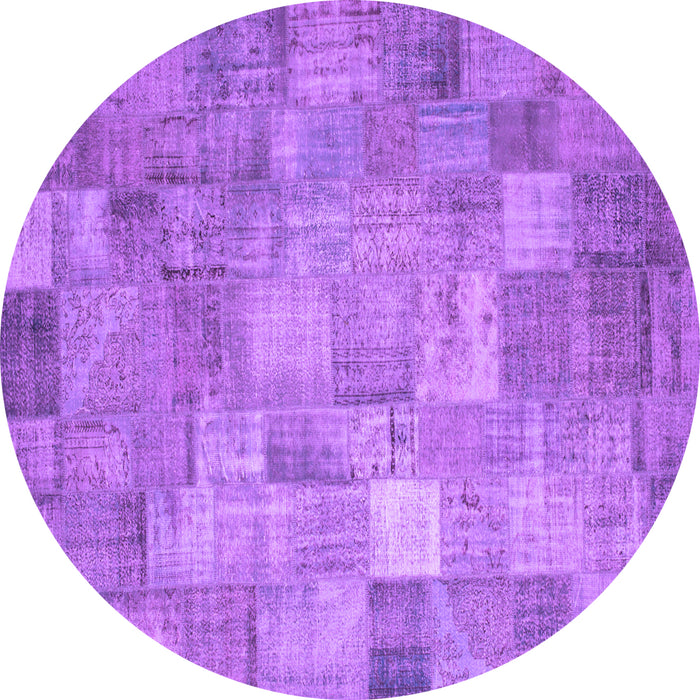 Round Machine Washable Patchwork Purple Transitional Area Rugs, wshcon556pur