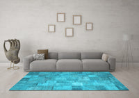 Machine Washable Patchwork Light Blue Transitional Rug, wshcon556lblu