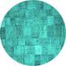 Round Machine Washable Patchwork Turquoise Transitional Area Rugs, wshcon556turq