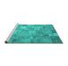 Sideview of Machine Washable Patchwork Turquoise Transitional Area Rugs, wshcon556turq