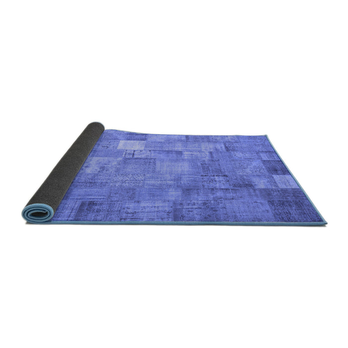 Sideview of Patchwork Blue Transitional Rug, con556blu