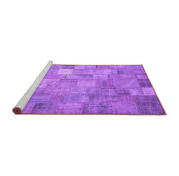 Sideview of Machine Washable Patchwork Purple Transitional Area Rugs, wshcon556pur