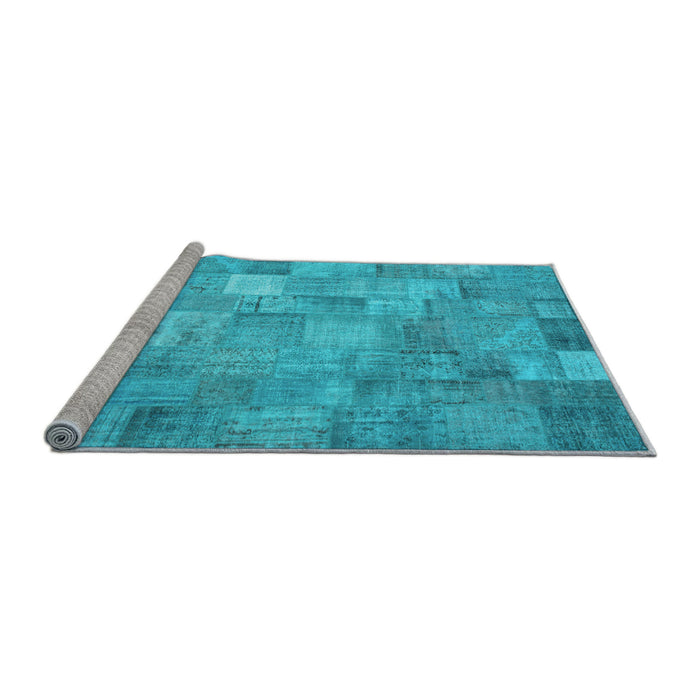 Sideview of Machine Washable Patchwork Light Blue Transitional Rug, wshcon556lblu