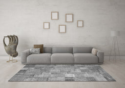Machine Washable Patchwork Gray Transitional Rug in a Living Room,, wshcon556gry
