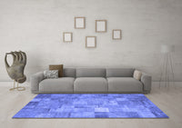 Machine Washable Patchwork Blue Transitional Rug, wshcon556blu