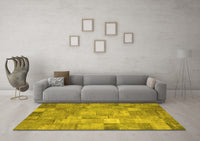 Machine Washable Patchwork Yellow Transitional Rug, wshcon556yw