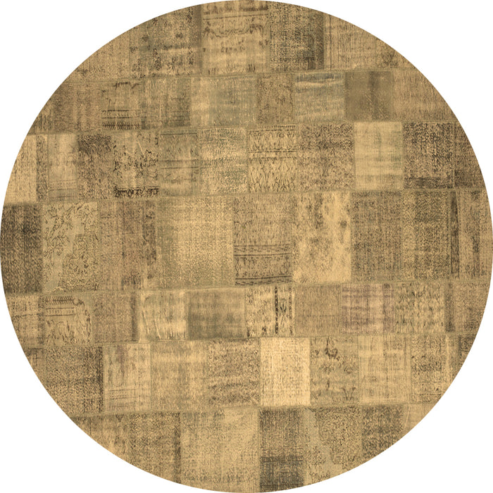 Round Machine Washable Patchwork Brown Transitional Rug, wshcon556brn
