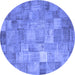 Round Machine Washable Patchwork Blue Transitional Rug, wshcon556blu