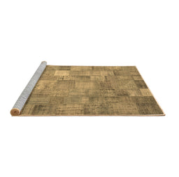 Sideview of Machine Washable Patchwork Brown Transitional Rug, wshcon556brn