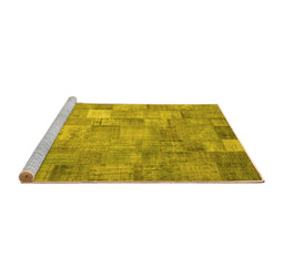Sideview of Machine Washable Patchwork Yellow Transitional Rug, wshcon556yw