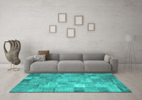 Machine Washable Patchwork Turquoise Transitional Rug, wshcon556turq