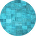 Round Patchwork Light Blue Transitional Rug, con556lblu