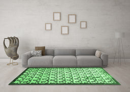 Machine Washable Abstract Emerald Green Contemporary Area Rugs in a Living Room,, wshcon557emgrn