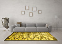 Machine Washable Abstract Yellow Contemporary Rug, wshcon557yw