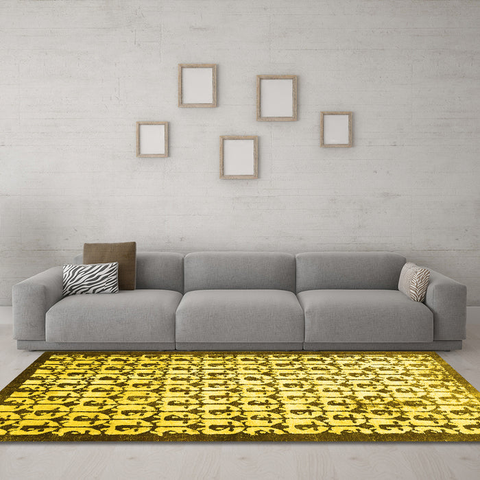 Machine Washable Abstract Yellow Contemporary Rug in a Living Room, wshcon557yw