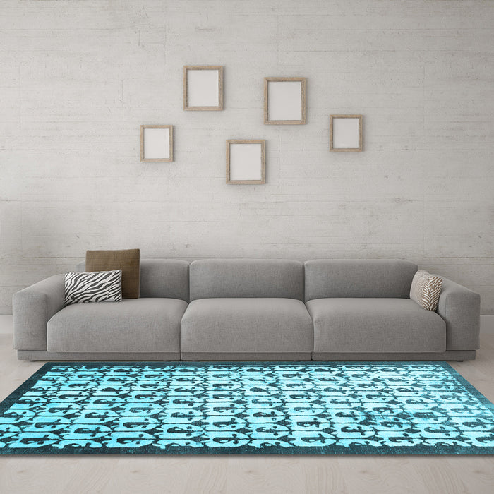 Machine Washable Abstract Light Blue Contemporary Rug in a Living Room, wshcon557lblu