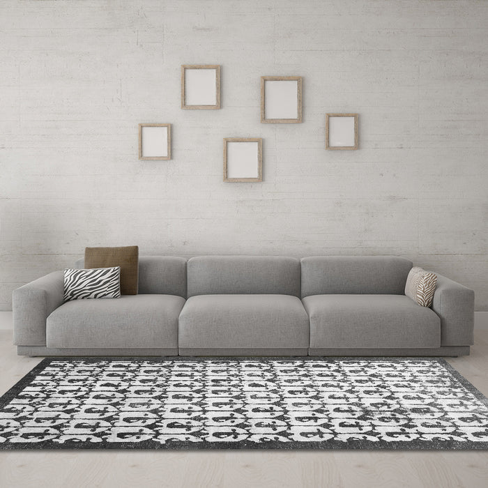 Machine Washable Abstract Gray Contemporary Rug in a Living Room,, wshcon557gry