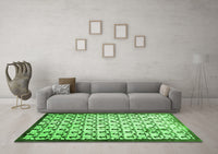 Machine Washable Abstract Green Contemporary Rug, wshcon557grn