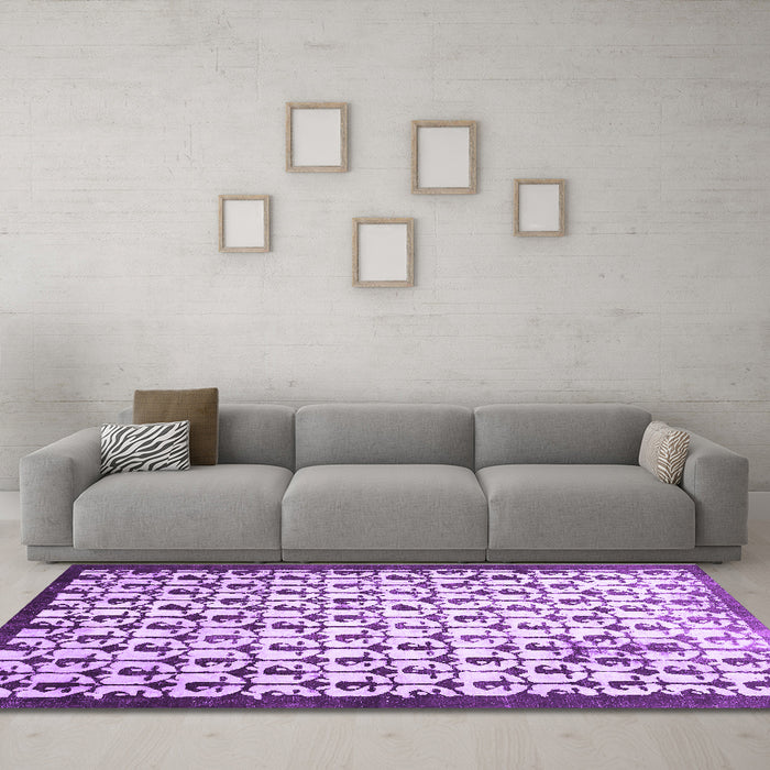 Machine Washable Abstract Purple Contemporary Area Rugs in a Living Room, wshcon557pur