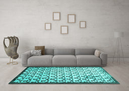 Machine Washable Abstract Turquoise Contemporary Area Rugs in a Living Room,, wshcon557turq