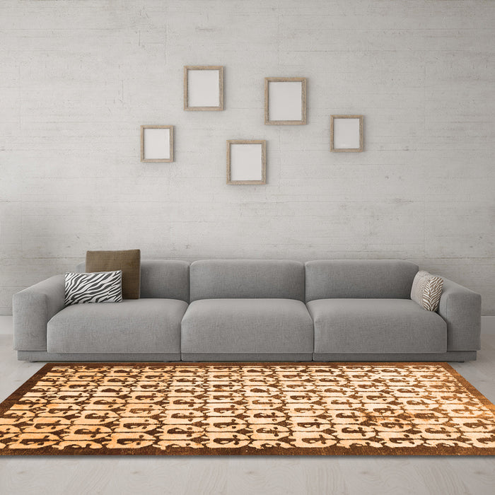 Machine Washable Abstract Orange Contemporary Area Rugs in a Living Room, wshcon557org