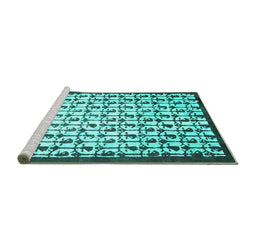 Sideview of Machine Washable Abstract Turquoise Contemporary Area Rugs, wshcon557turq