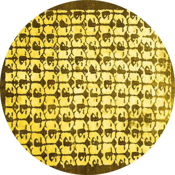 Round Machine Washable Abstract Yellow Contemporary Rug, wshcon557yw
