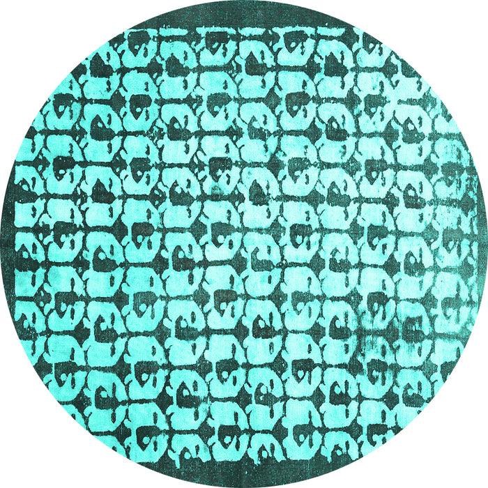 Round Machine Washable Abstract Turquoise Contemporary Area Rugs, wshcon557turq