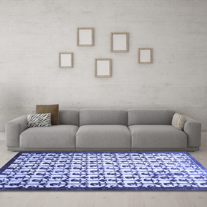 Machine Washable Abstract Blue Contemporary Rug in a Living Room, wshcon557blu