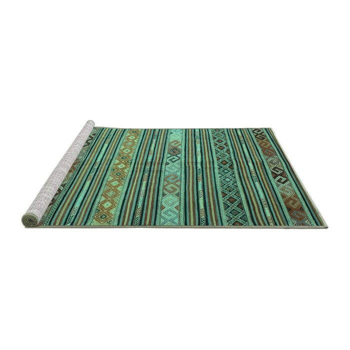 Sideview of Machine Washable Oriental Turquoise Traditional Area Rugs, wshcon558turq