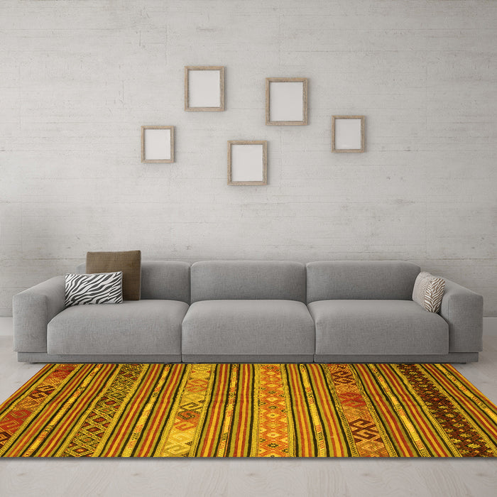 Machine Washable Oriental Yellow Traditional Rug in a Living Room, wshcon558yw