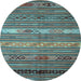 Round Machine Washable Oriental Light Blue Traditional Rug, wshcon558lblu