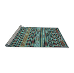 Sideview of Machine Washable Oriental Light Blue Traditional Rug, wshcon558lblu