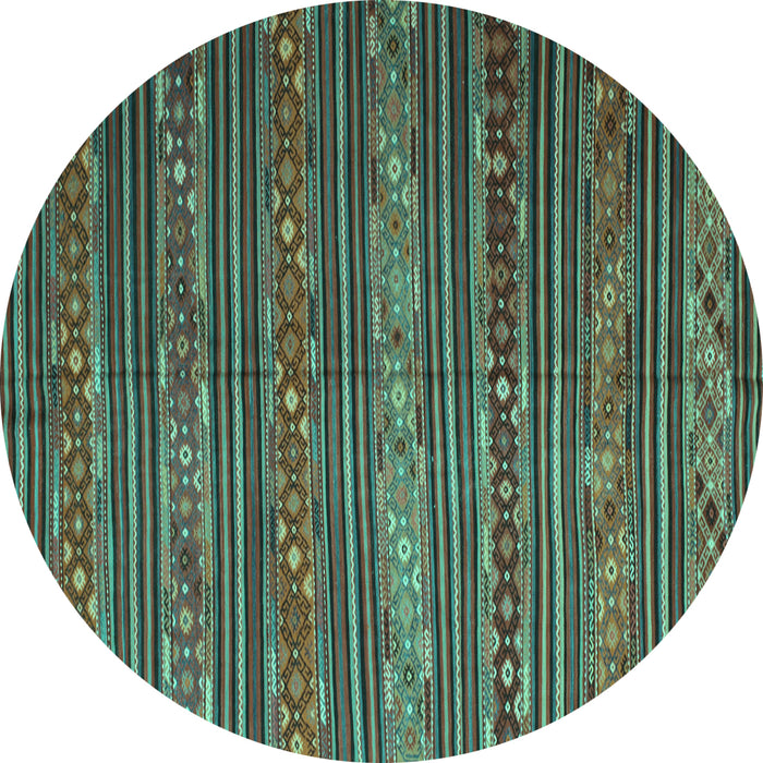 Round Machine Washable Oriental Turquoise Traditional Area Rugs, wshcon559turq