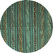 Round Machine Washable Oriental Turquoise Traditional Area Rugs, wshcon559turq