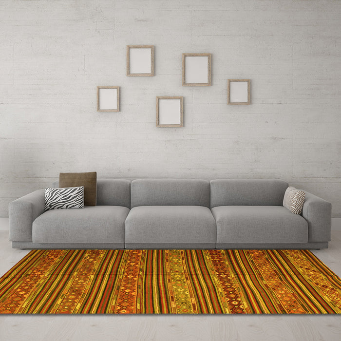 Machine Washable Oriental Yellow Traditional Rug in a Living Room, wshcon559yw
