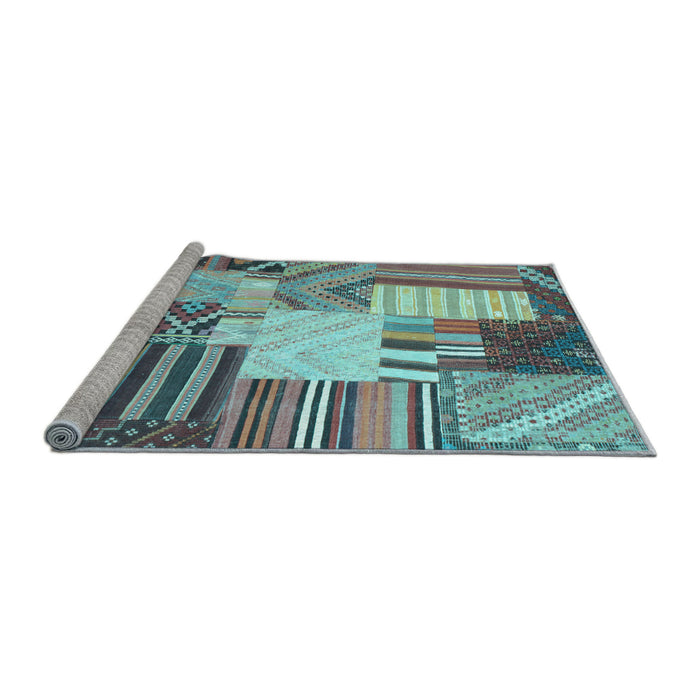 Sideview of Machine Washable Patchwork Light Blue Transitional Rug, wshcon560lblu