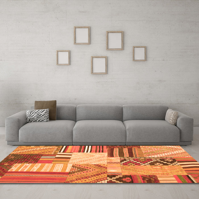Machine Washable Patchwork Orange Transitional Area Rugs in a Living Room, wshcon560org