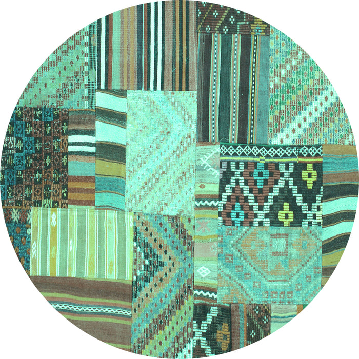 Round Patchwork Turquoise Transitional Rug, con560turq