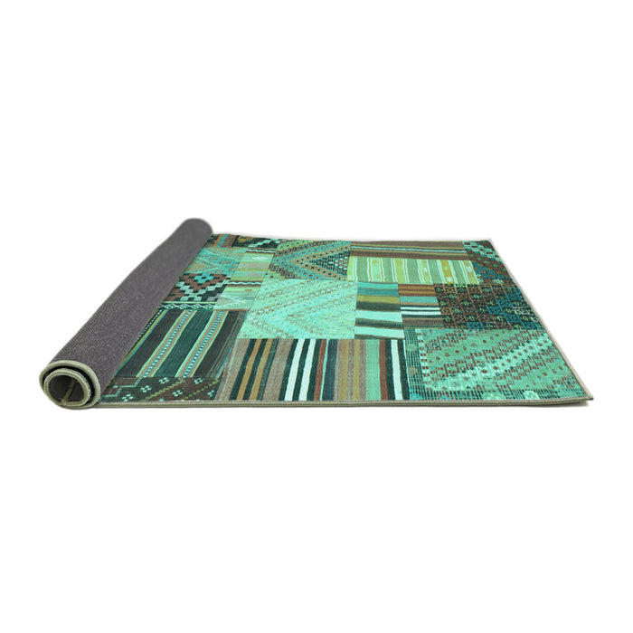 Sideview of Patchwork Turquoise Transitional Rug, con560turq