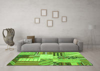 Machine Washable Patchwork Green Transitional Rug, wshcon560grn