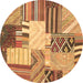 Round Patchwork Brown Transitional Rug, con560brn