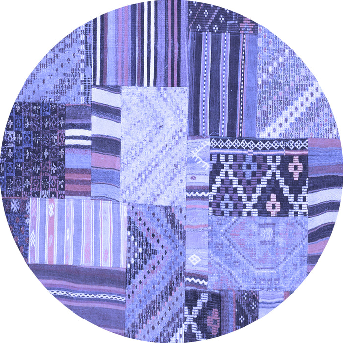 Round Machine Washable Patchwork Blue Transitional Rug, wshcon560blu