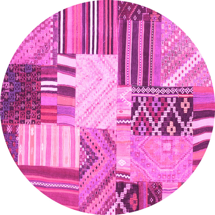 Round Machine Washable Patchwork Pink Transitional Rug, wshcon560pnk