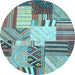 Round Patchwork Light Blue Transitional Rug, con560lblu